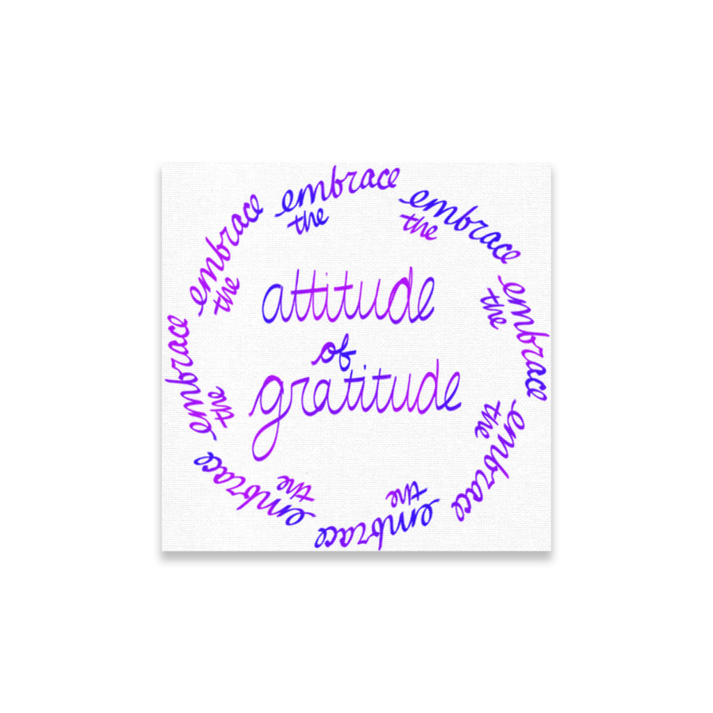 White canvas with blue and purple print