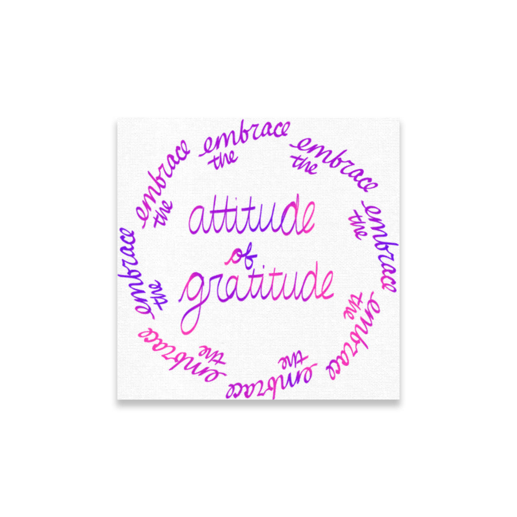 White canvas with pink and purple print
